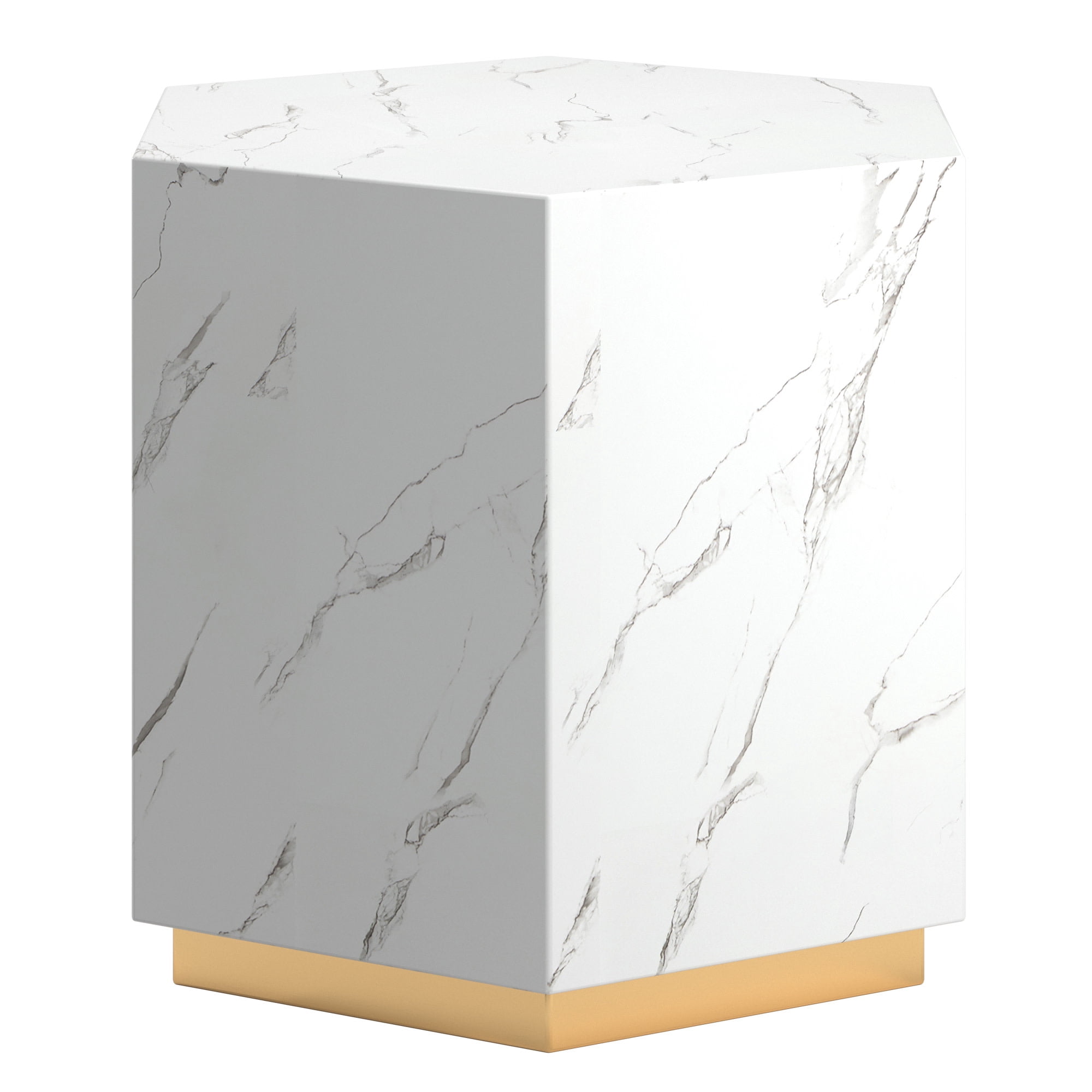 Weston Home Declan Hexagon Faux Marble End Table, White