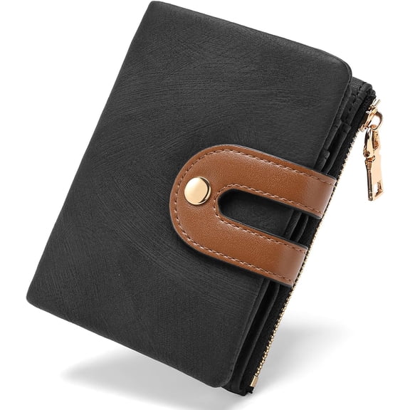 Small Wallets for Women Leather Bifold RFID Blocking Card Holder Compact Wallet Women with Zipper Coin Pocket