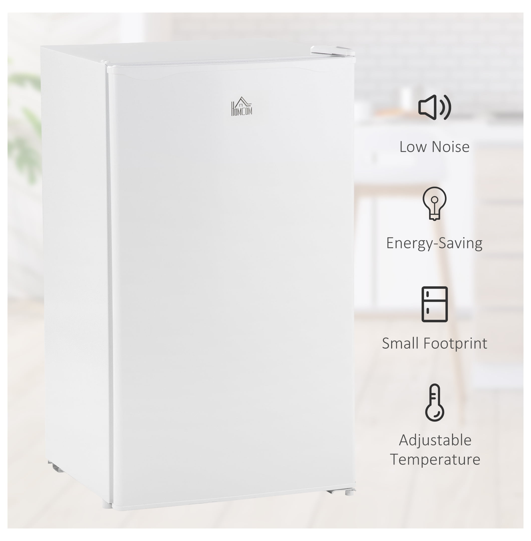 3.2 Cu.Ft Mini Fridge with Freezer, Single Door Compact Refrigerator with Adjustable Thermostat, Shelf and Reversible Door for Bedroom, Dorm, Home Office, Energy Efficient, White