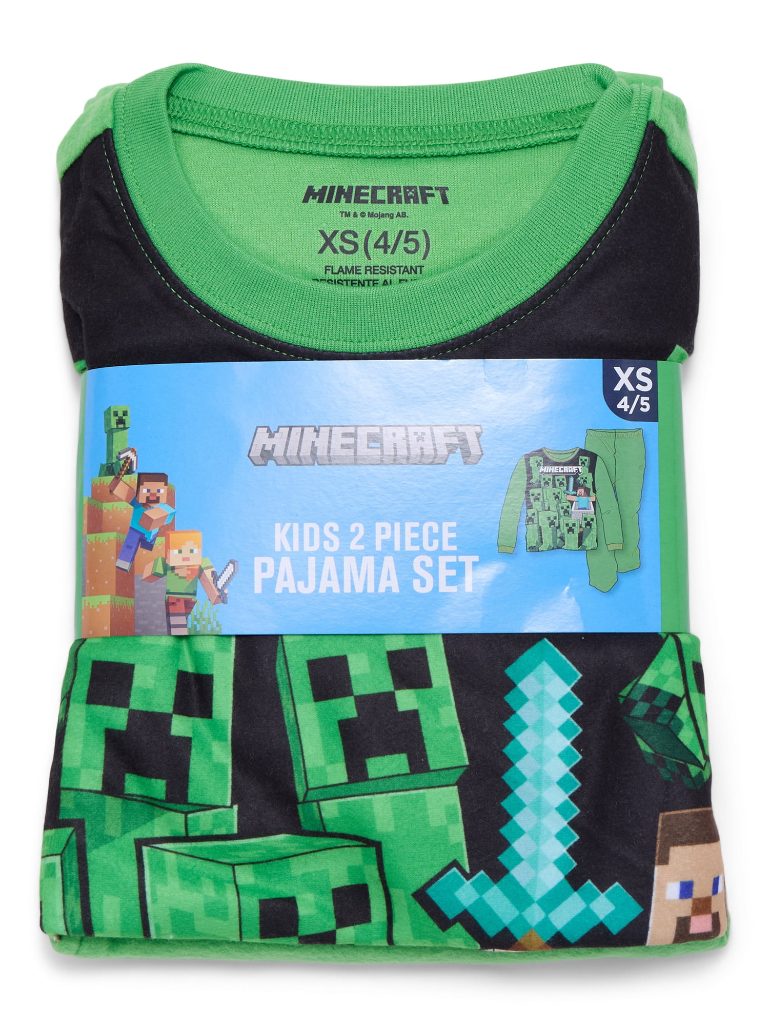 Minecraft Boys Long Sleeve Top and Pants, 2-Piece Pajama Set, Sizes 4-16