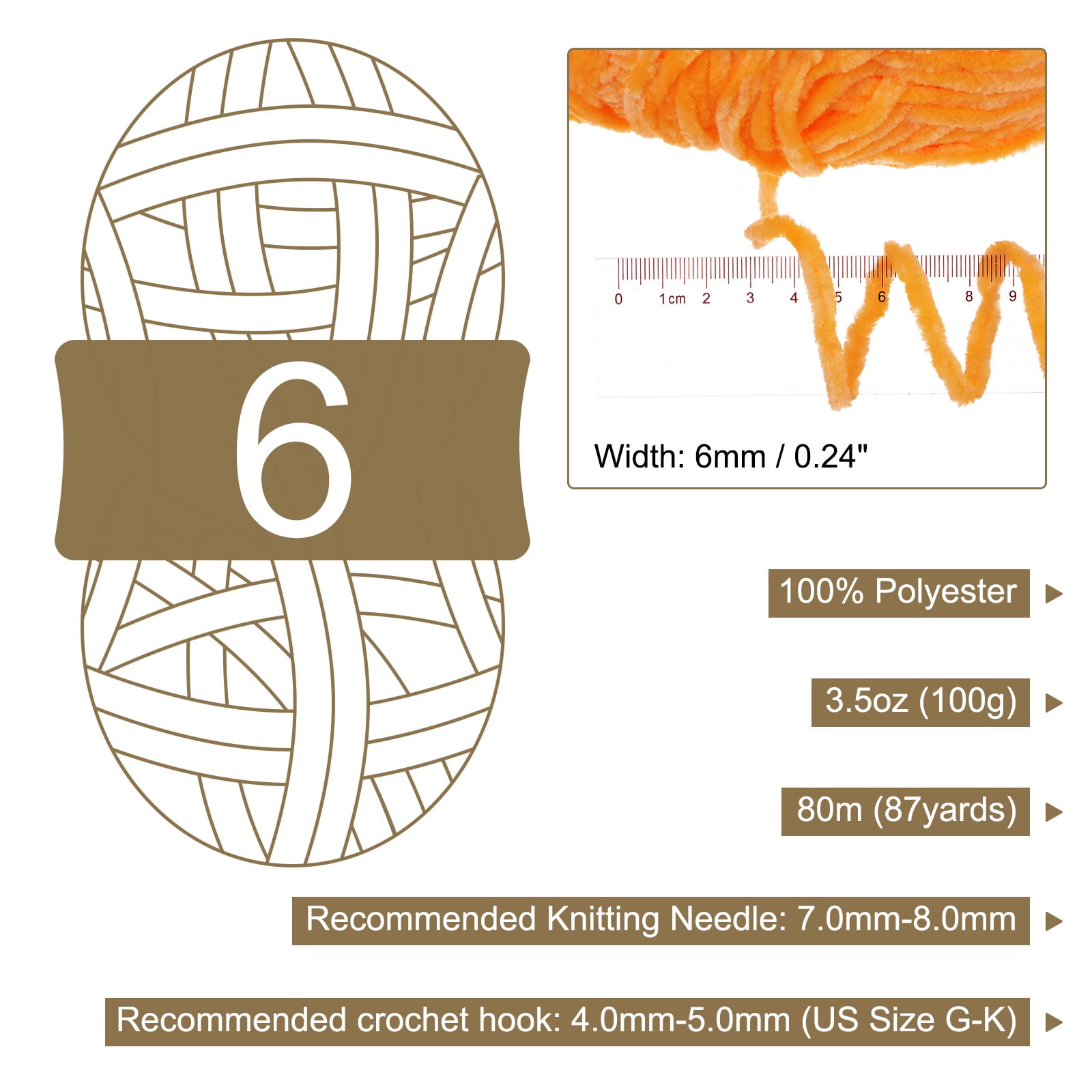 Uxcell 4pcs Velvet Yarn Soft Chenille Yarn 4x100g/14.1oz (347yds) Fluffy Yarn for Knitting Crochet Blanket Orange