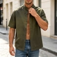 thumbnail image 6 of LODIENY Oversized 5XL Button Down Shirts for Men with Pocket Short Sleeve Casual Stylish Shirt Loose Fit Band Neck Summer Beach Wedding Tops Army Green XXL, 6 of 8