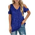 thumbnail image 2 of Ayfxijin Fall Tops for Women,Women's Off-the-Shoulder Short Sleeve V-neck Solid Color, 2 of 9