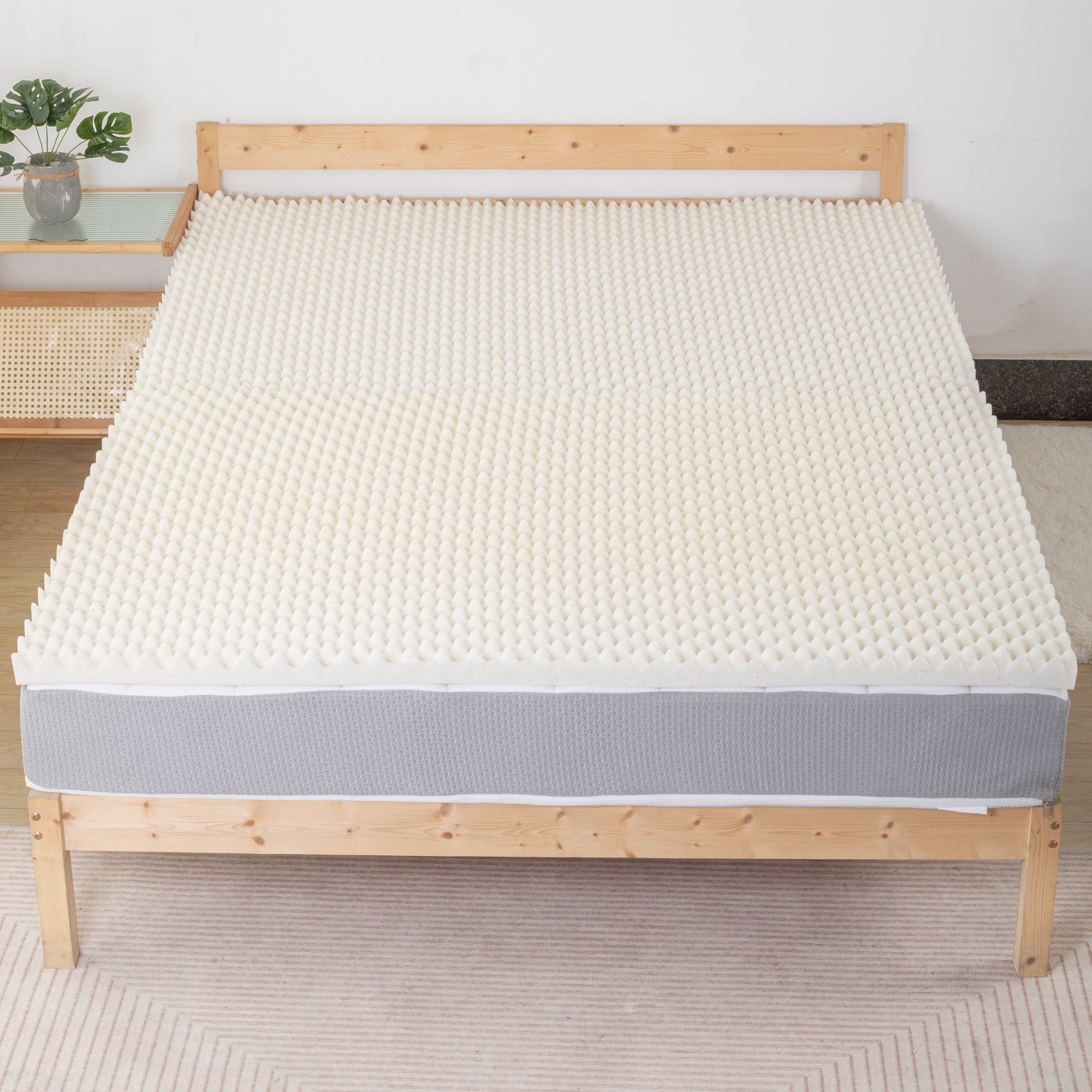 Continental Sleep, 2" Convoluted Copper-Infused Memory Foam Mattress Toppers, Cooling and Pressure Relieving with Airflow Design, Full, Beige