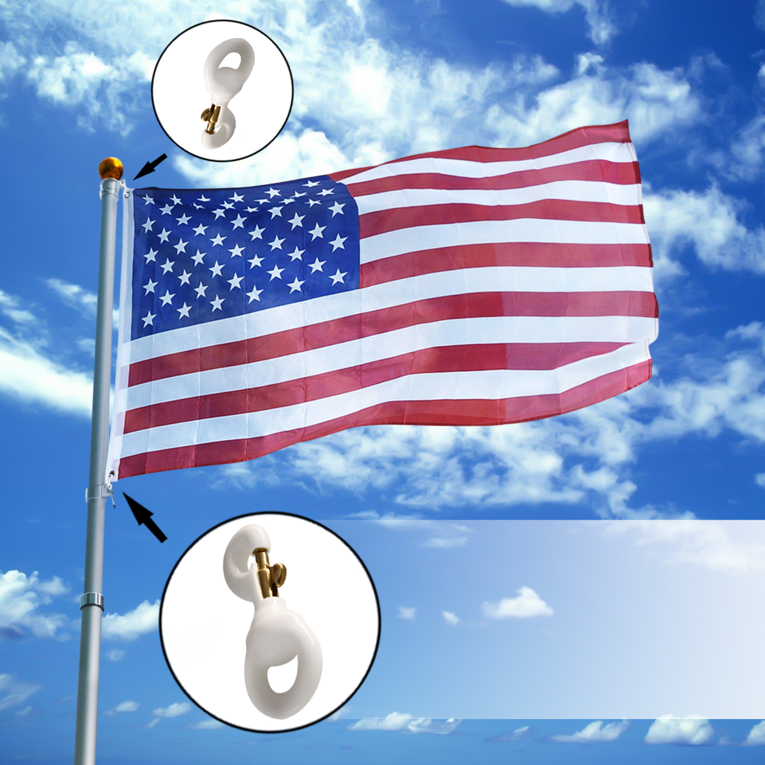 Anley 3.3 Inch White Rubber Coated Brass Swivel Snap Attach to Halyard