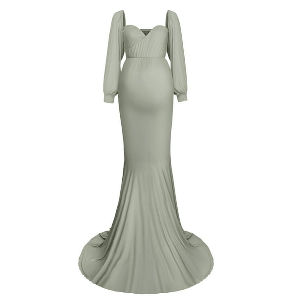 green emerald velvet dress 60cm Train Embroidery Tulle Maternity Dress High Waist Ladies Beach Dress 14 / Turguoise main image 0