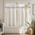 thumbnail image 1 of Striped Linen Kitchen Curtains 36 Inches Tier Curtains Farmhouse Modern Cafe Style Small Window Treatments Airy Light Filtering Rod Pocket for Living Room Bathroom 2 Panels Taupe Grey, 1 of 7