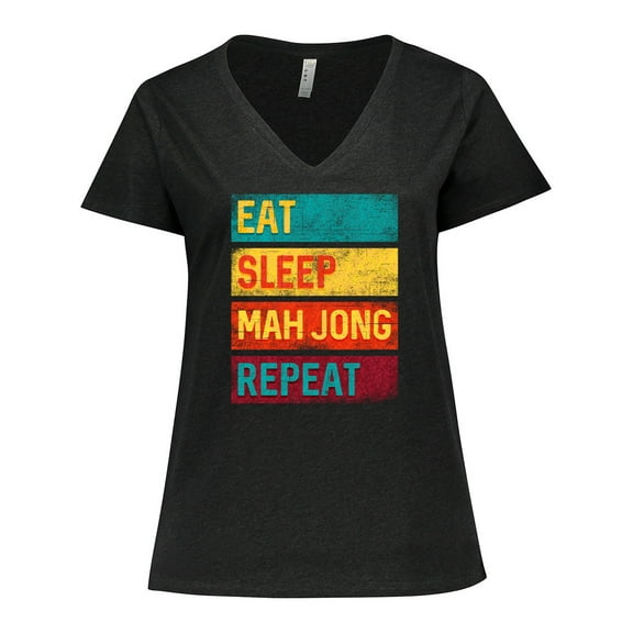 Inktastic Eat Sleep Mah Jong Repeat Women's Plus Size V-Neck T-Shirt