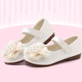 thumbnail image 5 of White Girls Pearl Flower Dress Flats Size 10, Kids Bow Strap Princess Shoes for Weddings Parties Recitals and Special Occasions, 5 of 7