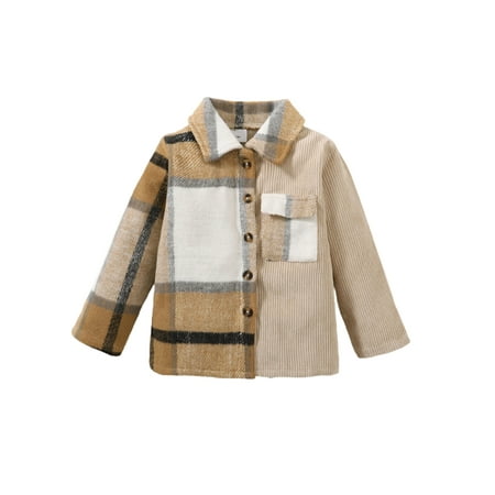 

Kids Baby Boys Autumn Plaid Shirt Coat Long Sleeve Lapel Button Closure Jacket Outwear with Pockets