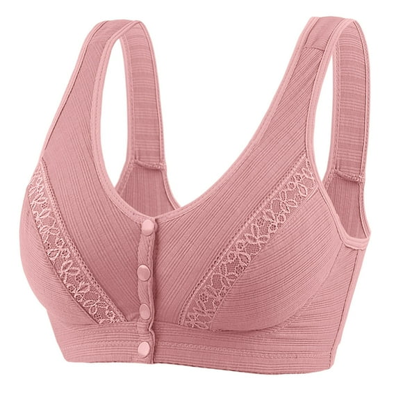 Timegard Front Closure Bras for Women Lace Wireless Comfortable Full-Coverage Wide Strap Seniors Bra