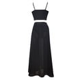 thumbnail image 3 of Fesfesfes Spring Dresses for Women V Neck Solid Crop Top Party Dress Semi Sheer High Slit Maxi Dress Suit, 3 of 5