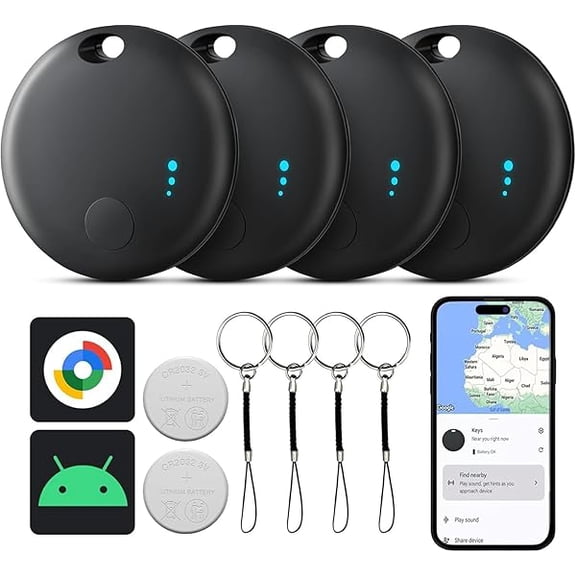 ZLCAir Tags for Android, Bluetooth Smart Tags for Android, Luggage Tracker Works with Google Find My Device App, Key Finders Item Locator for Keys, Wallets, Suitcases, Replaceable Battery, 4 Pack