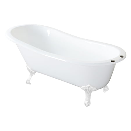 Aqua Eden VCT7D5731BW 57-Inch Cast Iron Oval Single Slipper Clawfoot Tub (7-Inch Faucet Drillings) in White/White