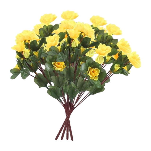 4 manojos de flores artificiales de seda sintética, rododendros, decoración reutilizable. Amarillo