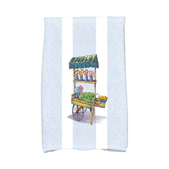 Simply Daisy, 16 x 25 inch, Veggie Cart Kitchen Towel, Light Blue