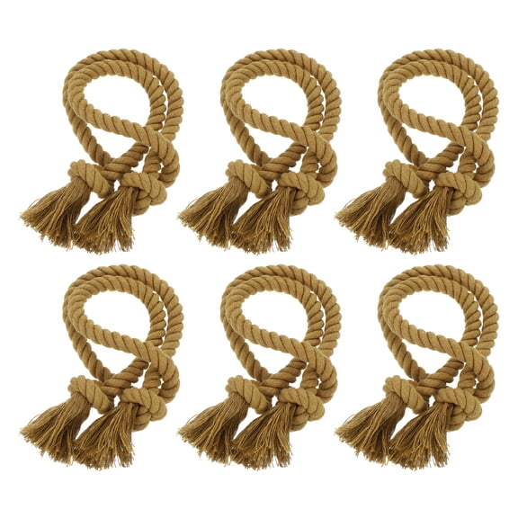 6Pcs Rope Curtain Tiebacks, 30" Polyester Tassel Curtain Holdback, Light Brown