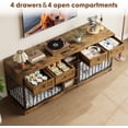 thumbnail image 4 of Towallmark 82” Double Dog Crate Furniture, Large Dog Kennel Indoor for 2 Dogs, Heavy Duty Wooden Dog Crate TV Stand with 4 Drawers and Shelves, Brown, 4 of 7