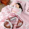 thumbnail image 4 of jejeloiu American Rugby Ball 7 Pieces Bedding Comforter Set,Chic Ribbon Bows Full Bedding Set For Bowknot Lover Reversible, 4 of 8