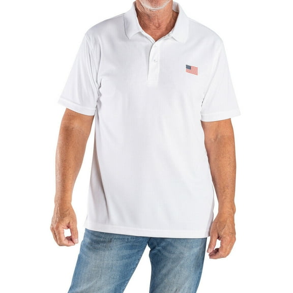 Men's Patriotic American Flag Performance Grid Polo 4th of July White Polo Shirt