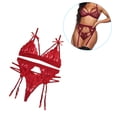 thumbnail image 2 of Conjunto de ropa interior de encaje floral de 3 piezas para mujer, sujetador sexy, bragas, liguero, rojo vino, M Kearding XX000052-14, 2 of 7
