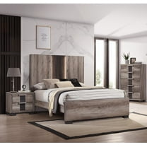 3Pc Beautiful Bedroom Suite Gray/Black Finish Queen Size Sleek Bed Chest Nightstand Set