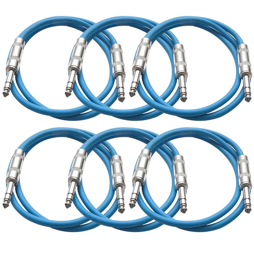 Seismic Audio SATRX-10BGORYP 6-Pack Multi-Color 10FT 1/4" TRS to 1/4" TRS Patch Cables