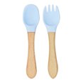 thumbnail image 1 of Natural Beech & Silicone Fork + Spoon Set, Blue, 1 of 5