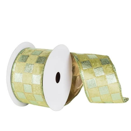 - Sage & Sage Check Gold Lame Ribbon, 6 in. x 10 yard