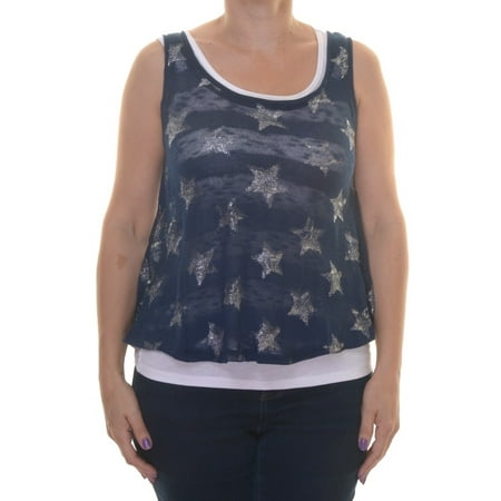 Style & Co Women's Petite Stars/Stripe Layered Knit Tank Size