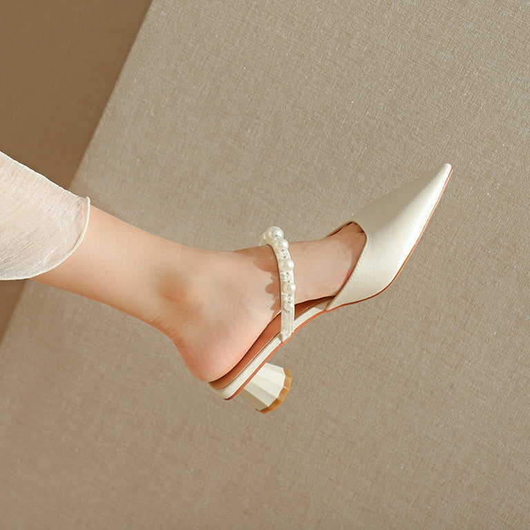 Fu size covered toe sandals women s chunky heel pointed toe spring and summer sandals front and back empty satin fashion women s shoes Walmart