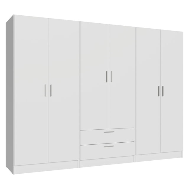 Madesa Garde-Robe Moderne 6 Portes 2 Tiroirs Organisateur de Garde-Robe pour Adultes avec Étagères et Espace de Suspension – Blanc
