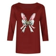 thumbnail image 6 of Fartey Plus Size 3/4 Sleeve Shirts for Women 2025 Trendy Easter T Shirts Cute Graphic Tees Slim Fit Summer Crew Neck Tunic Tops Dressy Casual Holiday Tshirt Wine S-5XL, 6 of 6