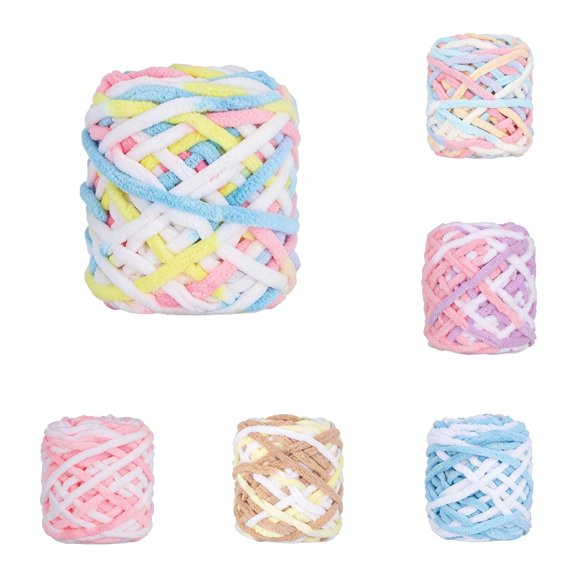SHURUIMA Chunky Polyester Chenille Yarn Skein 4 Inch Multicolor Soft Plush Blanket Knitting Yarn For DIY Crochet Weaving Craft Projects