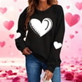 thumbnail image 5 of Hearts Printed Tops for Women Cute Valentines Day Holiday Outfits Long Sleeve Crewneck Sweatshirt Lover Gifts (XL, Black #C), 5 of 7
