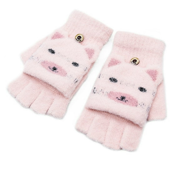 Yanyanz Gloves Mittens, Adult's Outdoor Gloves Women Plus Velvet Thickening Cute Adult Point Finger Gloves Winter Warm Cute Gloves, Gloves White One Size