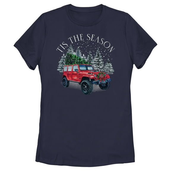 Women's Lost Gods Tis the Season Automobile Graphic Tee Navy Blue Medium
