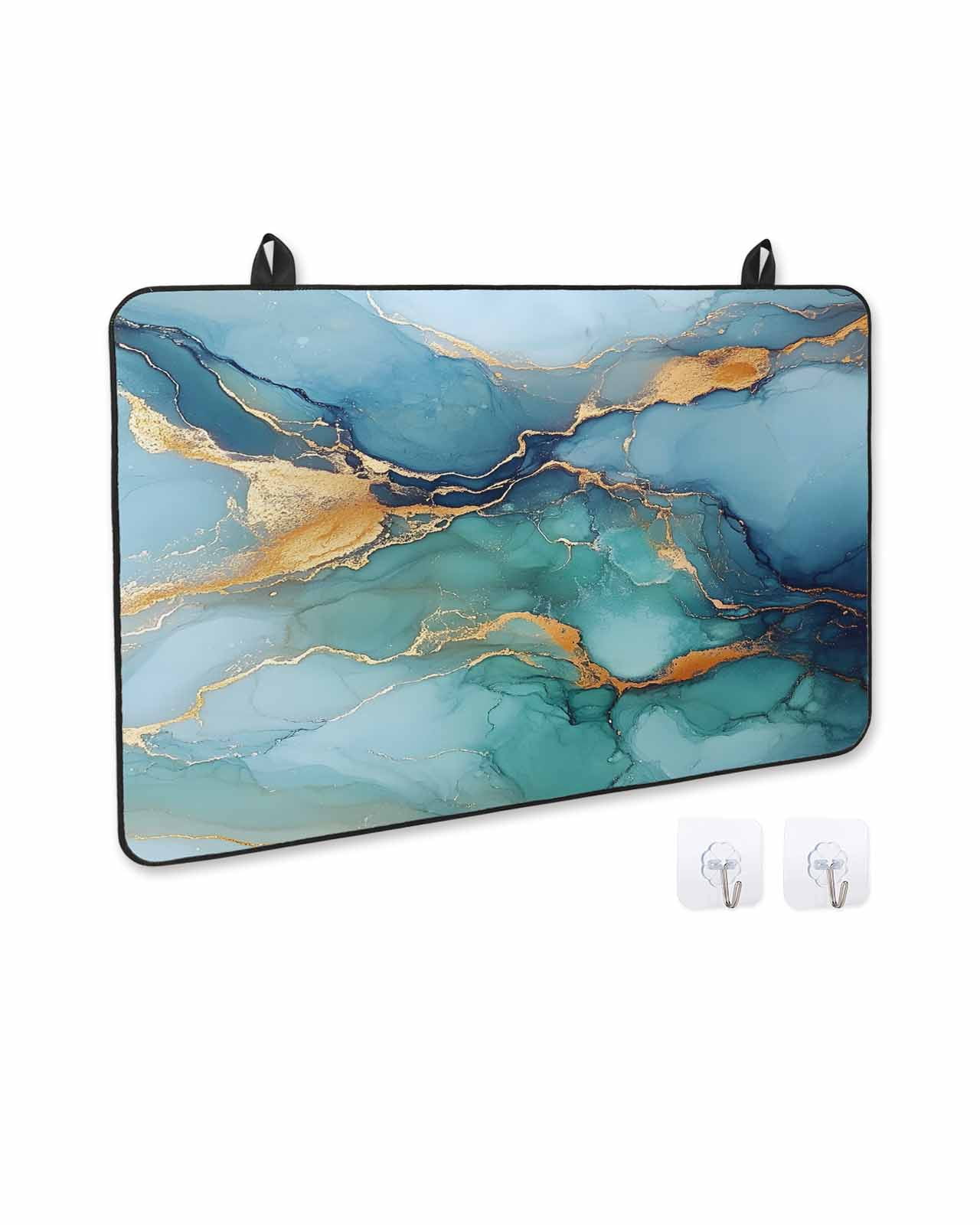 nqOlkjepod Large Induction Cooktop Protector Mat 36"x21", Turquoise Blue Stove Top Covers for Electric Stove, Modern Teal Gold Marble Textured Stove Burner Cover Mats, Glass Top Stove Cover