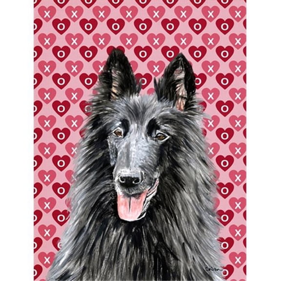 15 x 15 In. Belgian Sheepdog Hearts Love And Valentines Day Portrait Flag, Garden Size