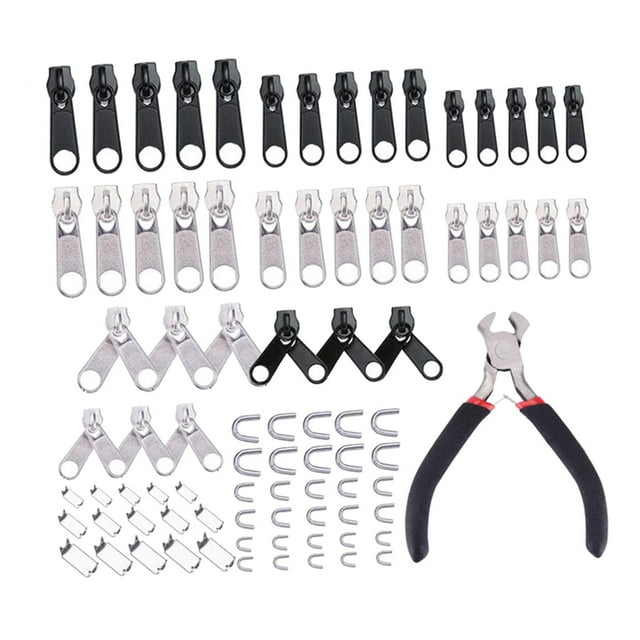 Kit de reparación de cremallera de 85 piezas con herramienta de alicates de instalación de cremallera de deslizador de cremallera para chaquetas Hugo Fijador de cremallera universal