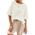 thumbnail image 1 of WEIYLL Womens Tshirt Classic With Button Detail Short Sleeve Spring Summer White Tops Sizes M, 1 of 5
