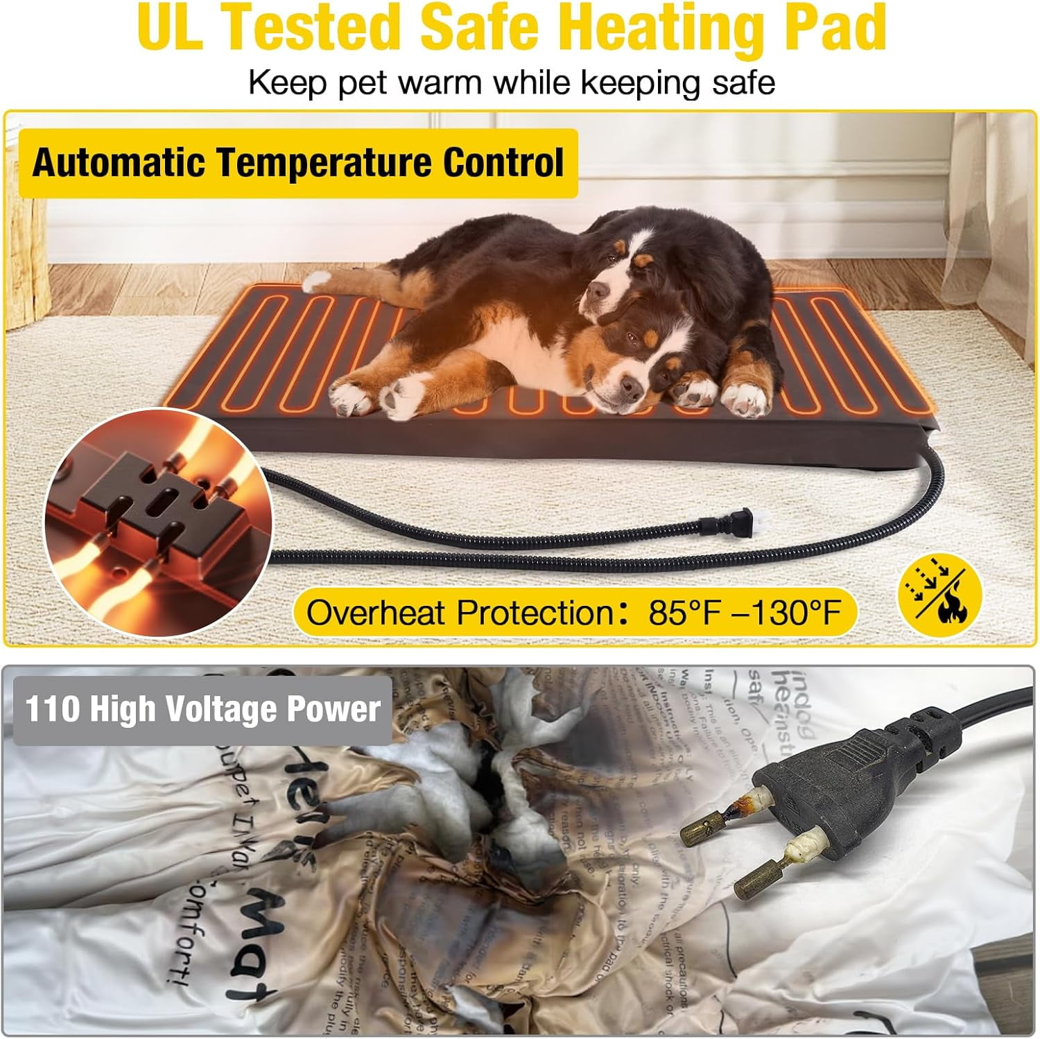 Aivituvin Heated Dog House Outdoor 45" Large Dog Kennel with Metal Frame Insulated Indoor Dog Cage for Small Medium Large Dogs with Heater and Insulated Liner