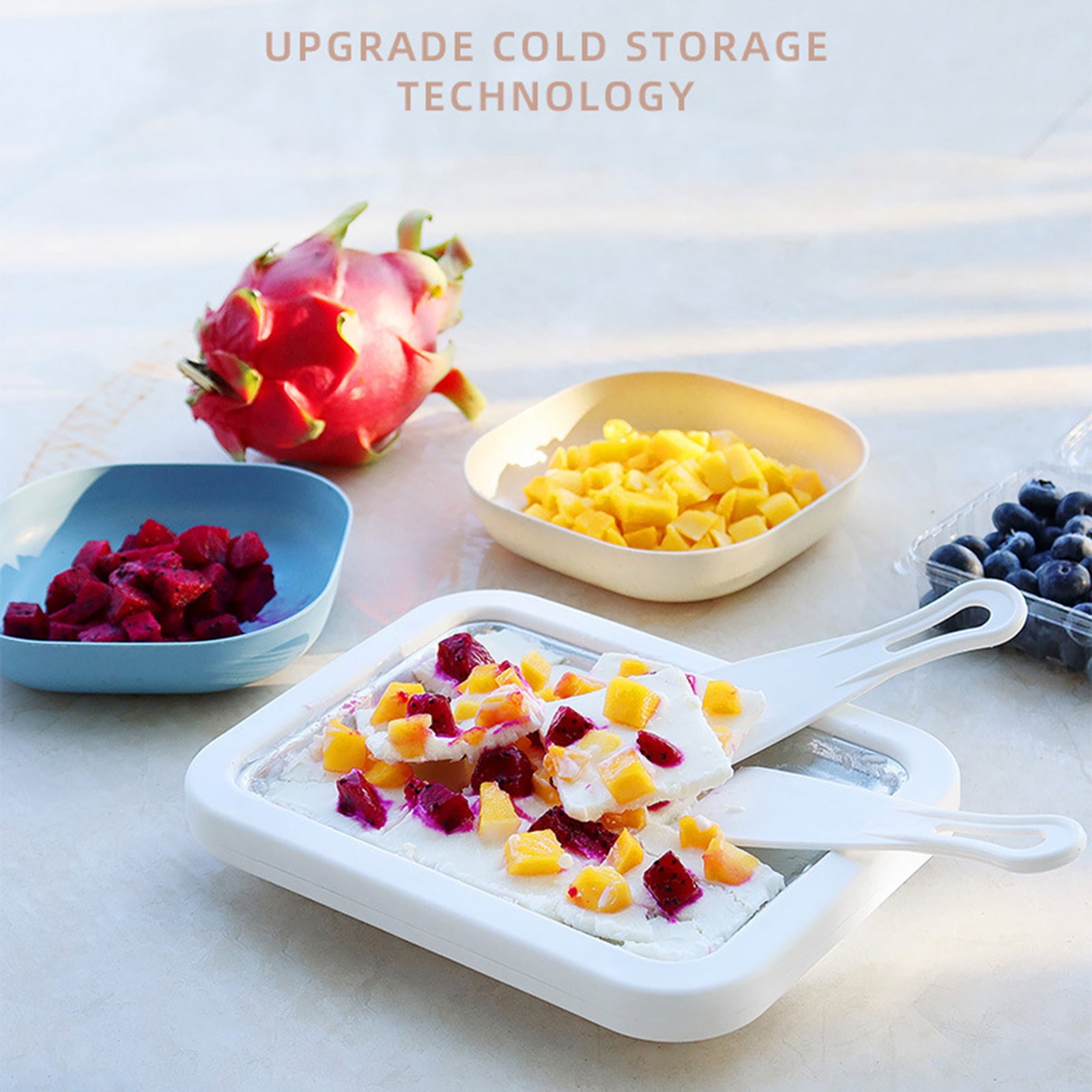 Ice Cream Roller Plate with 2pcs Spatulas for Handmade Rolled Ice Cream Sorbets Maker Yogurts Household Supplies