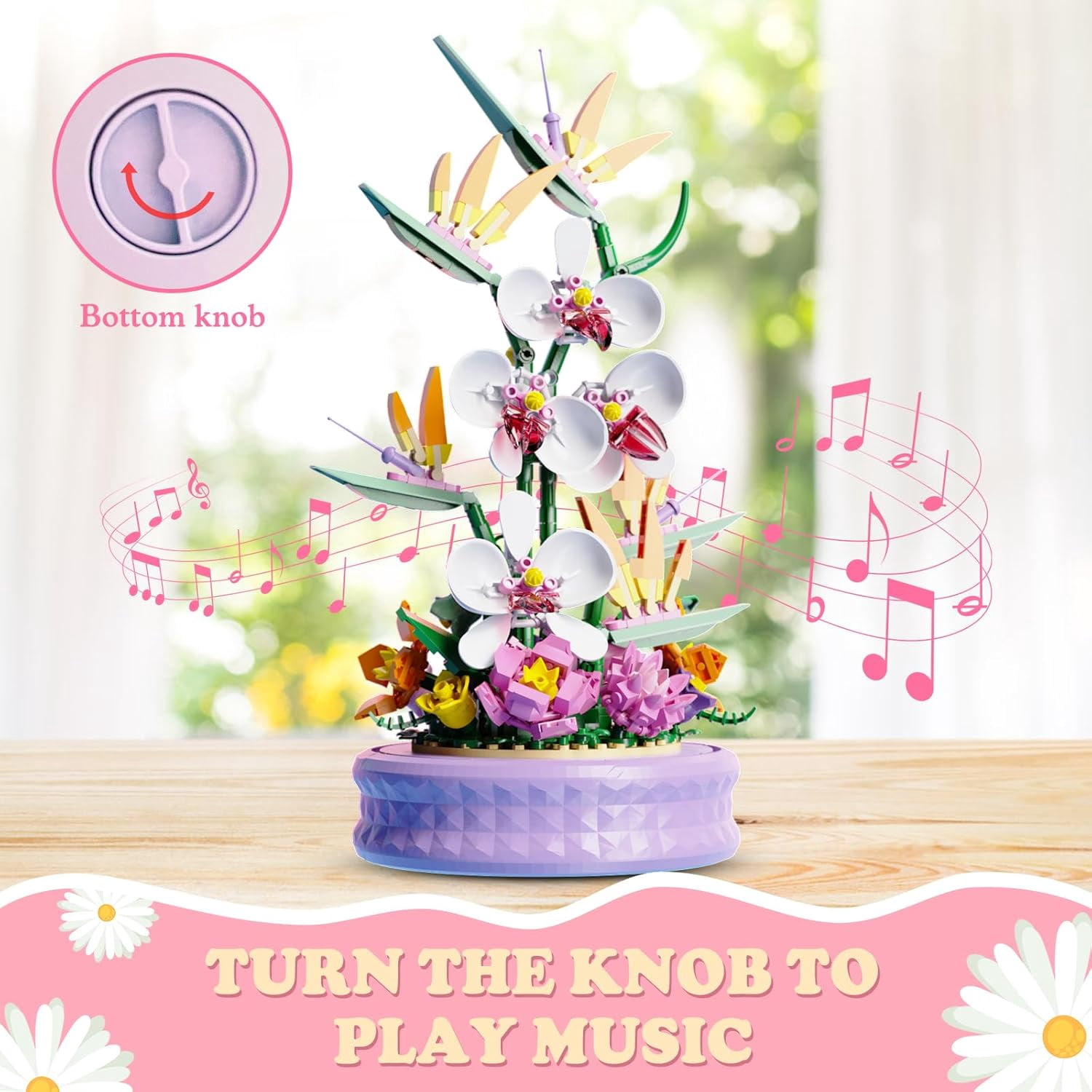 NAYIHOOP Flowers Music Box Building Sets Butterfly Orchid Spinning
