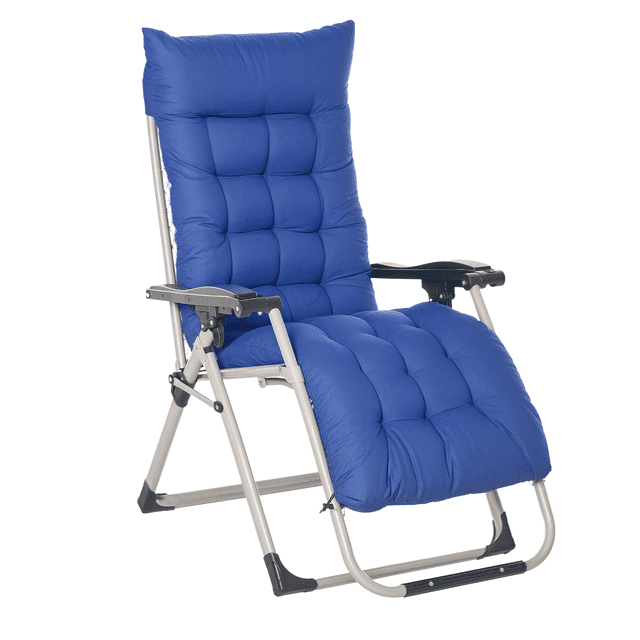 Chaise Zéro Gravité Inclinable Bleu Foncé - Chaise Longue d'Extérieur Réglable avec Coussin et Appuie-Tête pour Détente sur Patio, Jardin et Terrasse - 35,4 Pouces x 25,6 Pouces