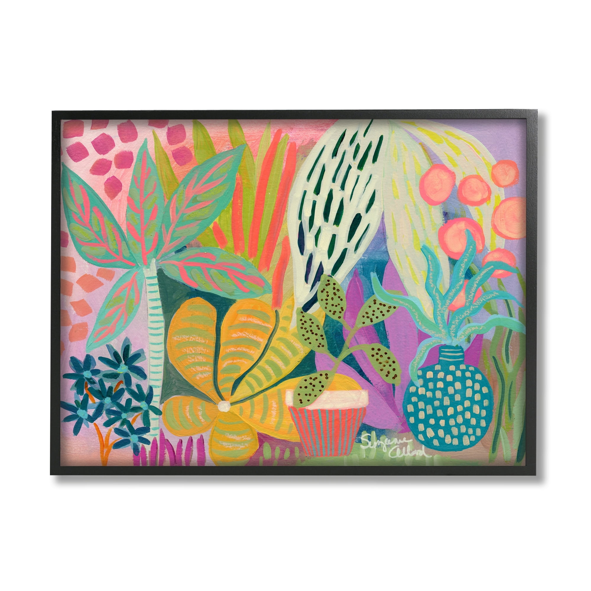Stupell Industries Modern Plants Abstract Shapes Botanical & Floral Painting Gray Framed Art Print Wall Art