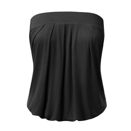 - Doublju Wowen's Solid Natural Pleated Tube Top BLACK S