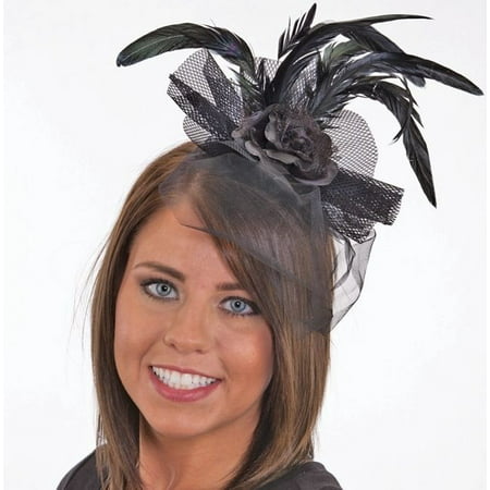Black Flower Feather Veil Headband Adult Costume Accessory Saloon Girl