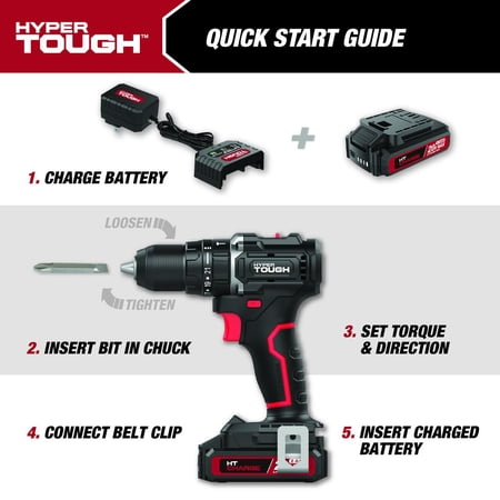 HYPER TOUGH 20V BRUSHLESS 1/2-INCH 2-SPEED CORDLESS HAMMER DRILL BATTERY & CHARGER