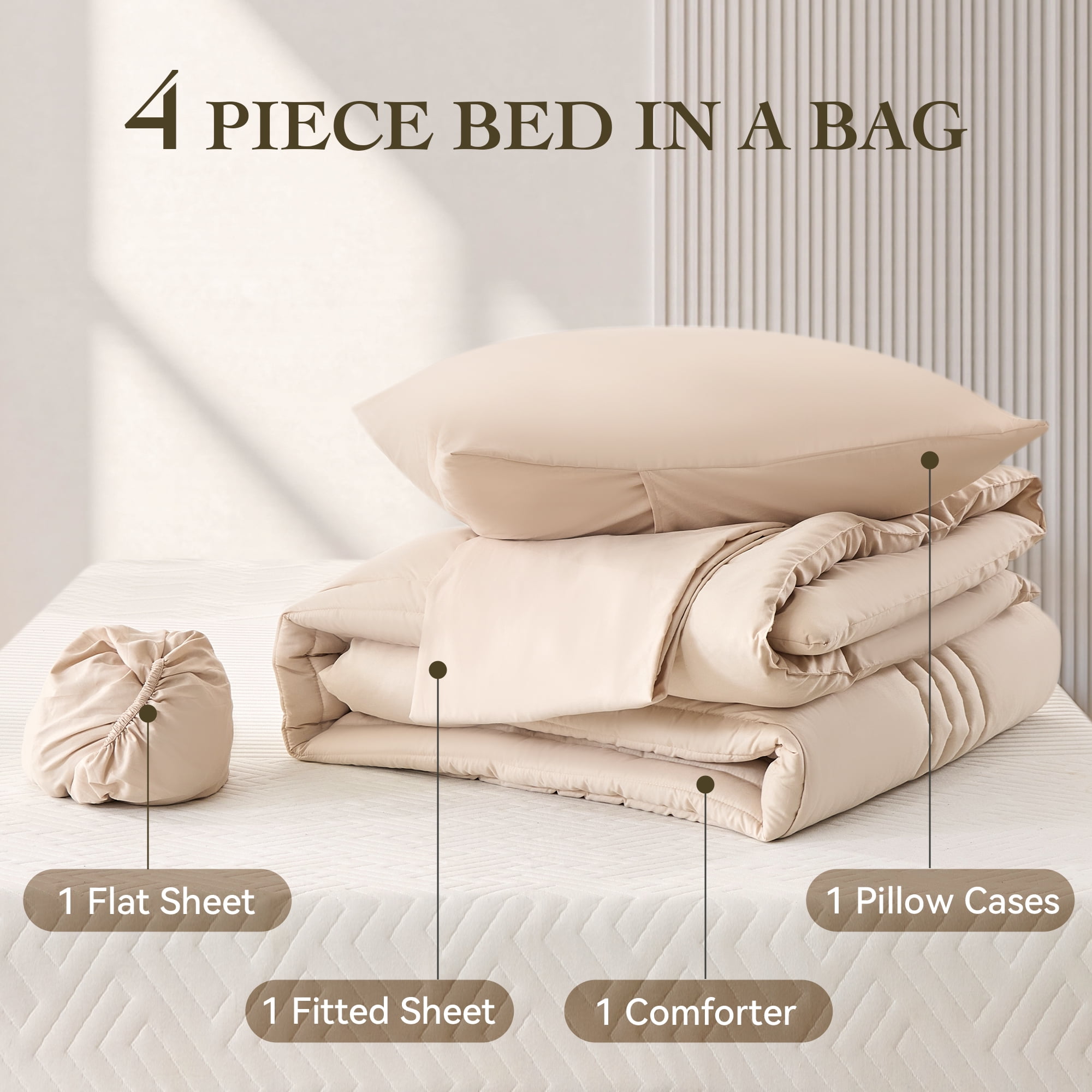 BDEUS Twin Comforter Set 4 Pieces,Comforter Set,Bed in a Bag, Bedding Set with Comforter,Fitted Sheet,Flat Sheet,Pillowcase, All Season